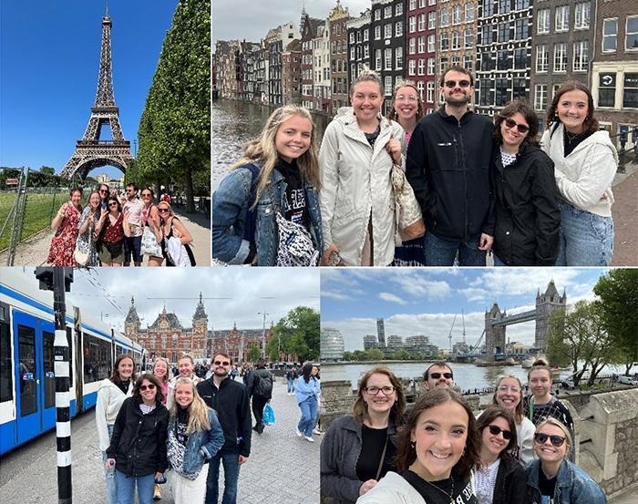 a collage of photos featuring dr van ingen leading tours throughout Europe